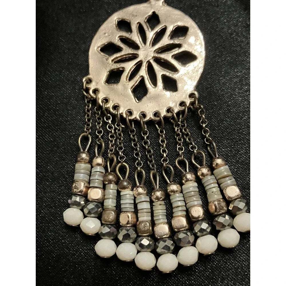 Boho Sand Dollar Dangle Chandelier Beaded Crystal Earrings Vintage Style